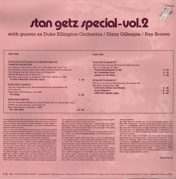Stan Getz With Guests As Duke Ellington And His Orchestra / Dizzy Gillespie / Ray Brown : Stan Getz Special-Vol.2 (LP, Comp, Mono)
