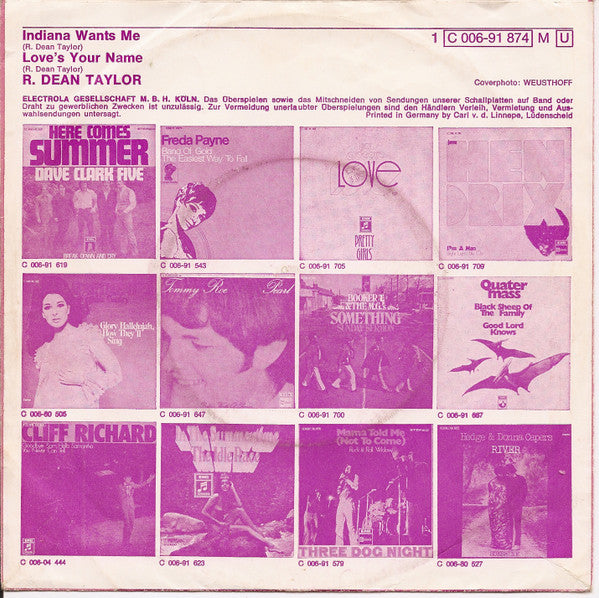 R. Dean Taylor : Indiana Wants Me (7", Single)