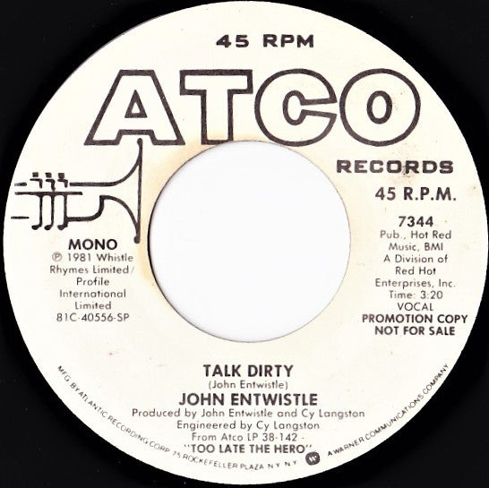 John Entwistle : Talk Dirty (7", Single, Promo)