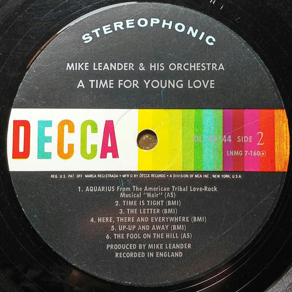 Mike Leander And His Orchestra : A Time For Young Love (LP, Album, Glo)