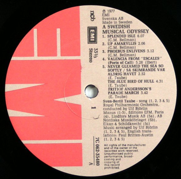 Sven-Bertil Taube / Ulf Björlin & Royal Philharmonic Orchestra : A Swedish Musical Odyssey (LP, Album)