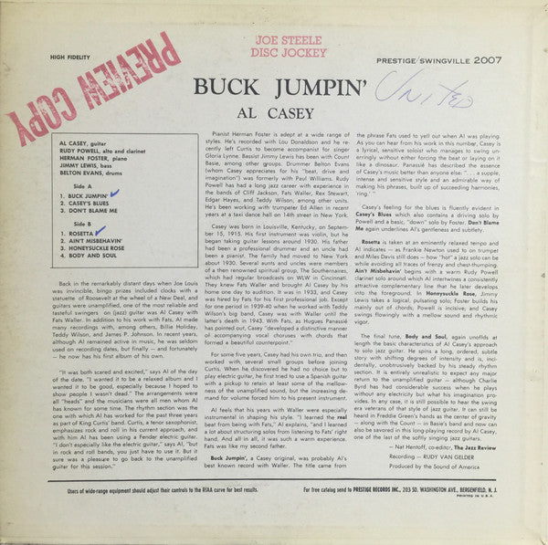 Al Casey : Buck Jumpin' (LP, Album, Mono)