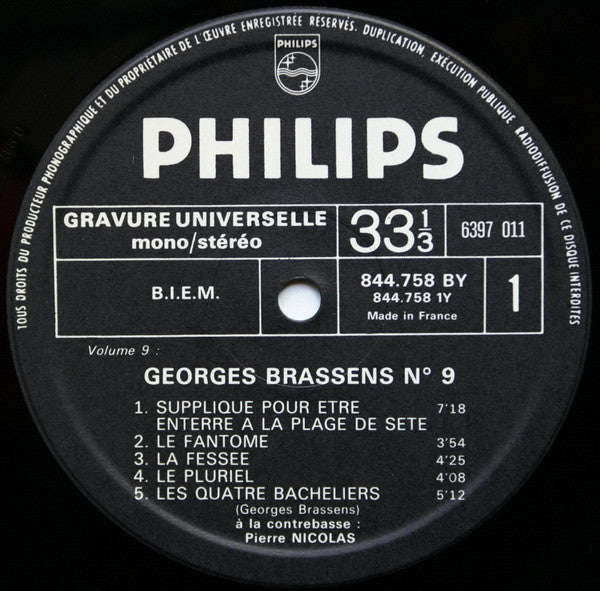 Georges Brassens : 9 - Supplique Pour Être Enterré À La Plage De Sète (LP, Album, RE, Gat)