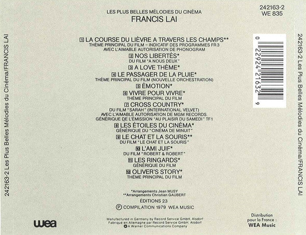 Francis Lai : Les Plus Belles Mélodies Du Cinéma (CD, Comp)
