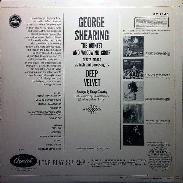 The George Shearing Quintet : Deep Velvet (LP)