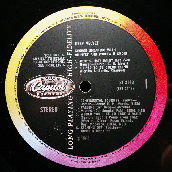 The George Shearing Quintet : Deep Velvet (LP)