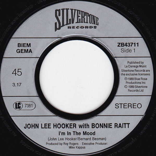 John Lee Hooker With Bonnie Raitt : I'm In The Mood (7", Single)