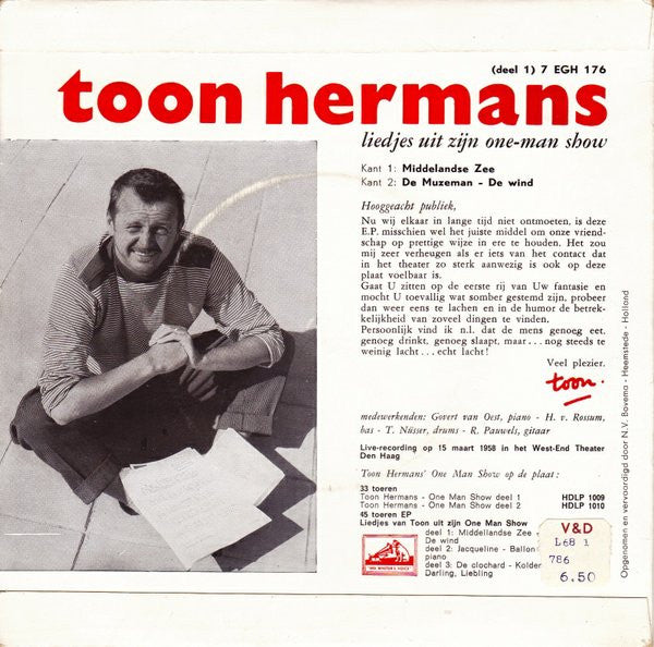 Toon Hermans : Liedjes Van Toon (Deel 1) (7", EP)