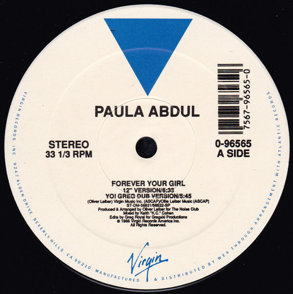 Paula Abdul : Forever Your Girl (12", Single)