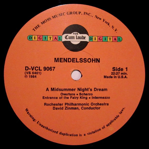 Felix Mendelssohn-Bartholdy, Rochester Philharmonic Orchestra, David Zinman : A Midsummer Night's Dream & Scherzo (From Octet, Op. 20) (LP, Album)