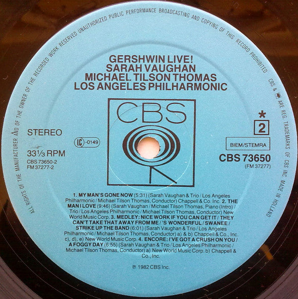 Michael Tilson Thomas, Sarah Vaughan, Los Angeles Philharmonic Orchestra : Gershwin Live! (LP, Album)