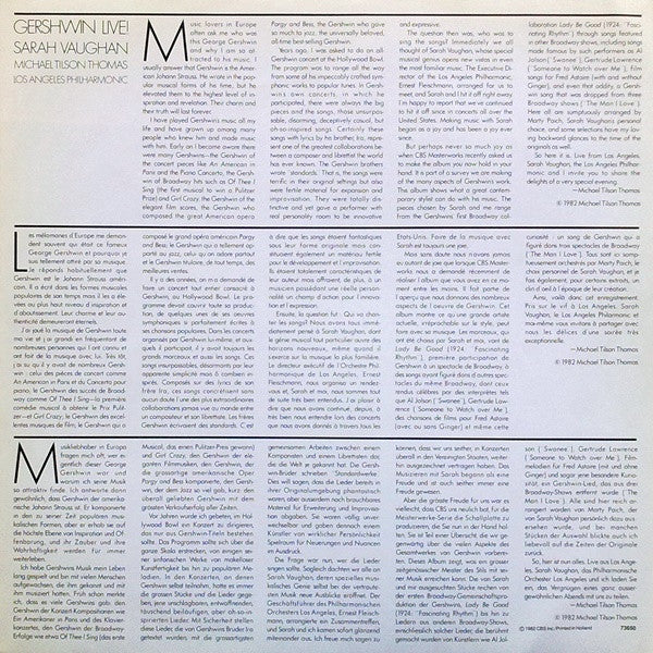 Michael Tilson Thomas, Sarah Vaughan, Los Angeles Philharmonic Orchestra : Gershwin Live! (LP, Album)