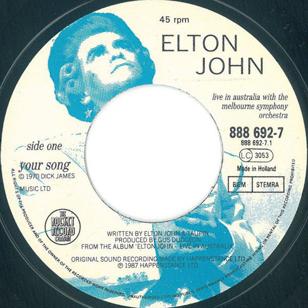 Elton John With The Melbourne Symphony Orchestra* : Your Song (7")