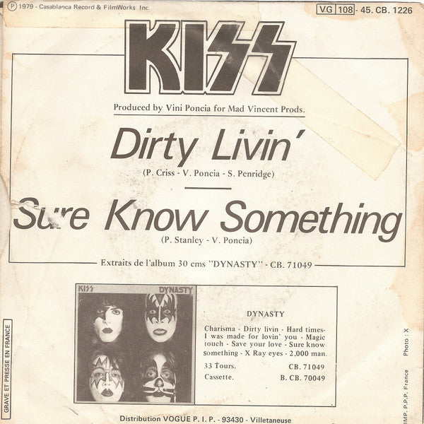 Kiss : Dirty Livin' / Sure Know Something (7", Single)
