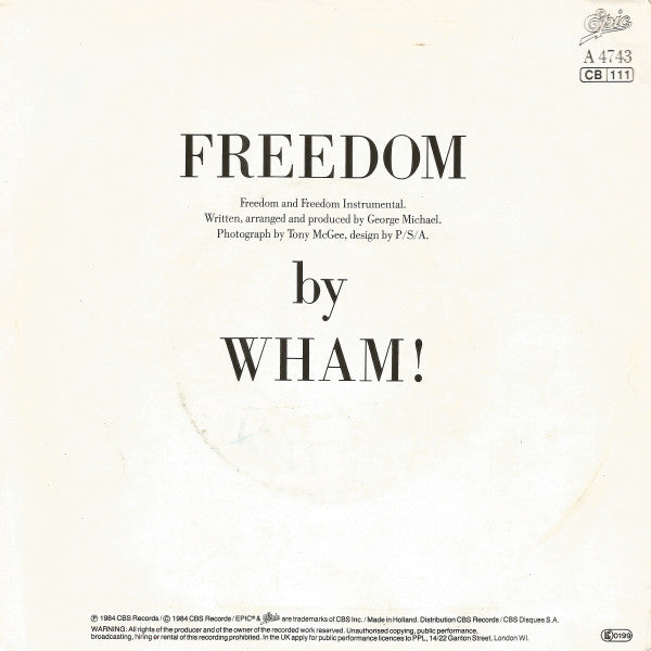 Wham! : Freedom (7", Single)