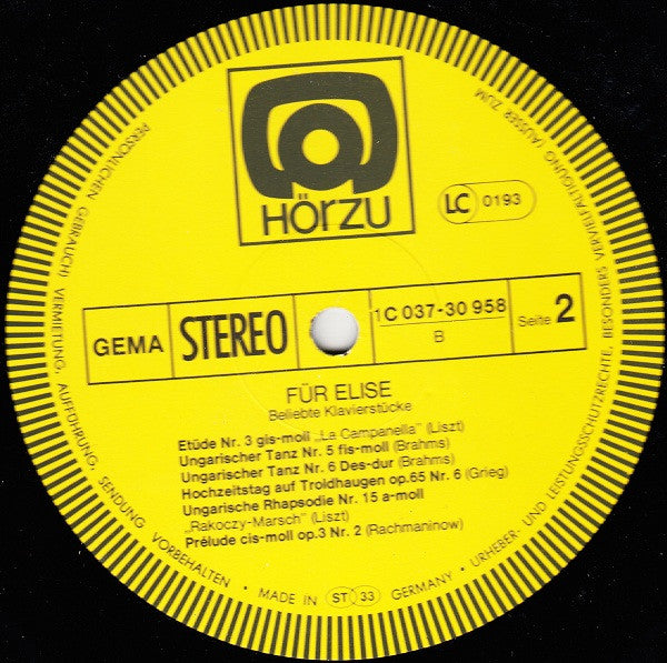 Various : Für Elise Beliebte Klavierstücke (LP, Comp)