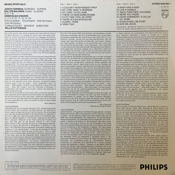 Jessye Norman / Dalton Baldwin / Willis C. Patterson / The Ambrosian Singers : Negro Spirituals (LP, Album)