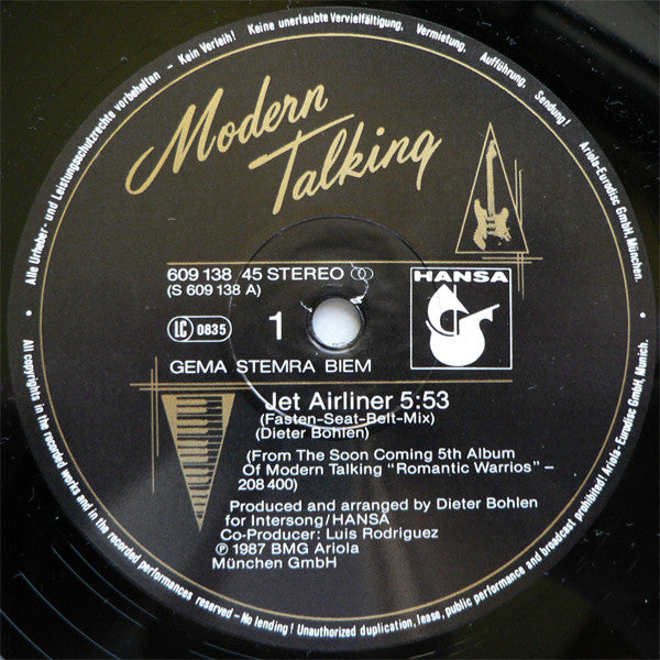 Modern Talking : Jet Airliner (Fasten-Seat-Belt-Mix) (12", Maxi)