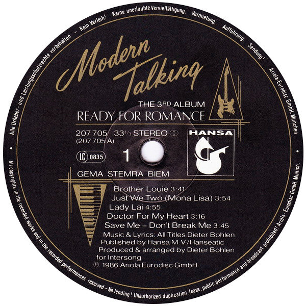 Modern Talking : Ready For Romance (The 3rd Album) (LP, Album)