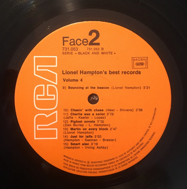 Lionel Hampton : Lionel Hampton's Best Records (1940-1941) Volume 4 (LP, Comp)