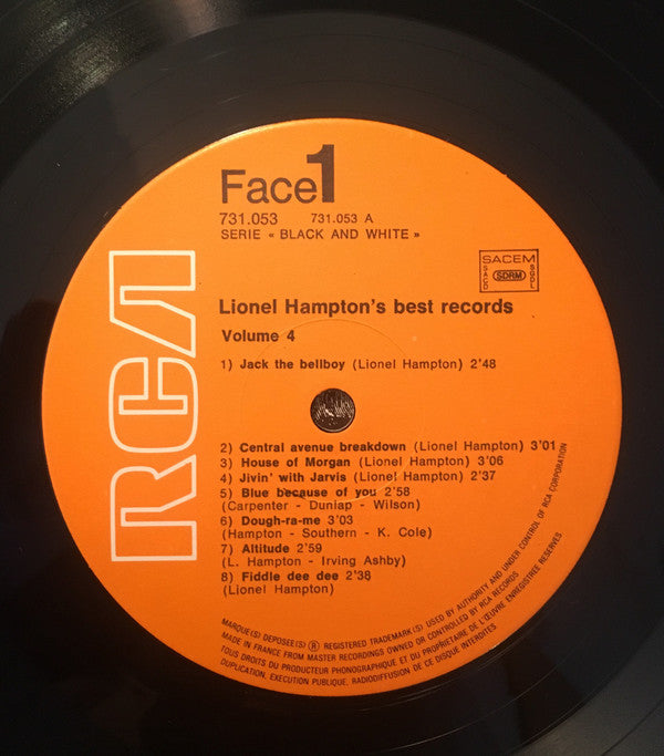 Lionel Hampton : Lionel Hampton's Best Records (1940-1941) Volume 4 (LP, Comp)