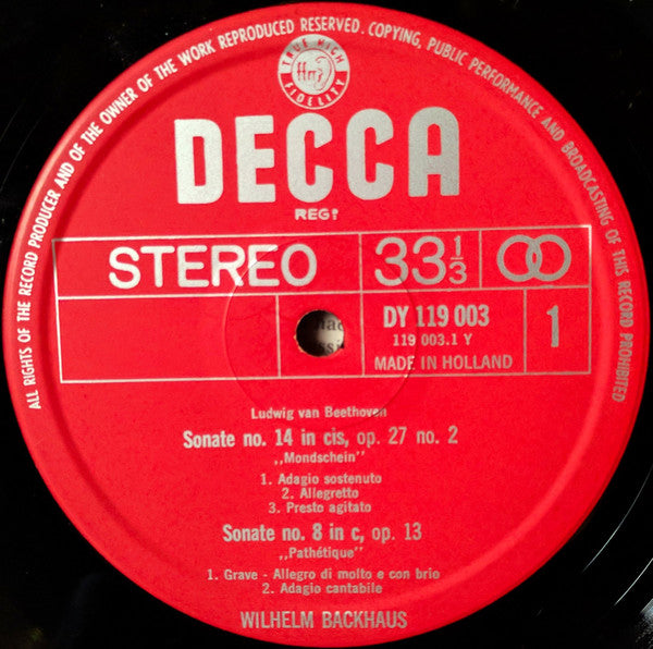 Wilhelm Backhaus – Ludwig van Beethoven : Mondschein - Sonate / Pathetique / Appassionata (LP)