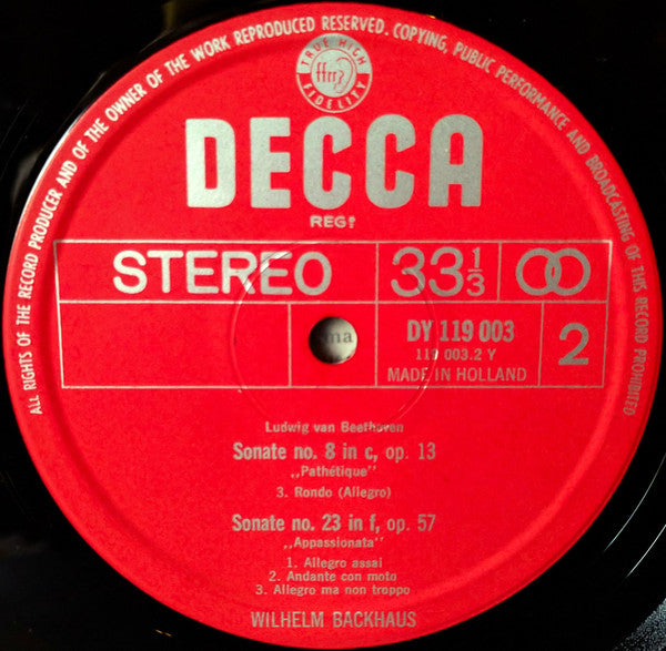 Wilhelm Backhaus – Ludwig van Beethoven : Mondschein - Sonate / Pathetique / Appassionata (LP)