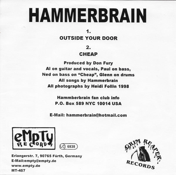 Hammerbrain : Outside Your Door (7", Single, Ltd, Gat)