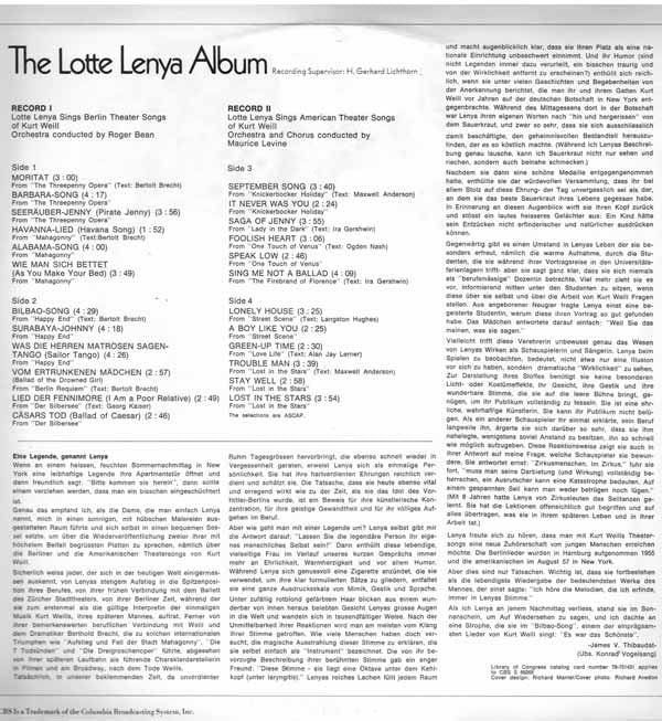 Lotte Lenya : The Lotte Lenya Album (2xLP, Album, Comp, Mono)