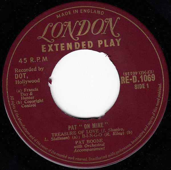 Pat Boone : "Pat" On Mike (7", EP, Mono)