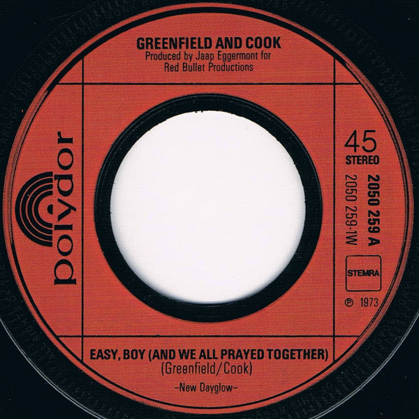 Greenfield & Cook : Easy, Boy (And We All Prayed Together) (7", Single)