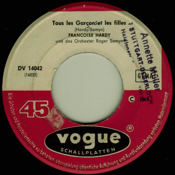 Françoise Hardy : Tous Les Garçons Et Les Filles (7")