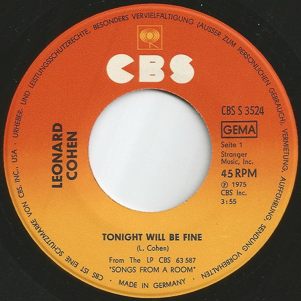 Leonard Cohen : Tonight Will Be Fine (7", Single)