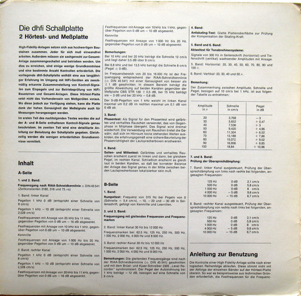 No Artist : Die dhfi Schallplatte 2: Hörtest- Und Meßplatte (LP, Gat)
