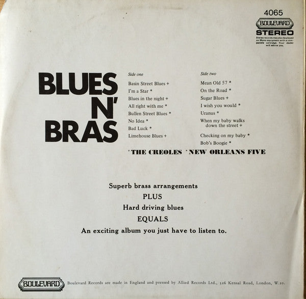 The Creoles, New Orleans Five : Blues N' Bras (LP, Album)