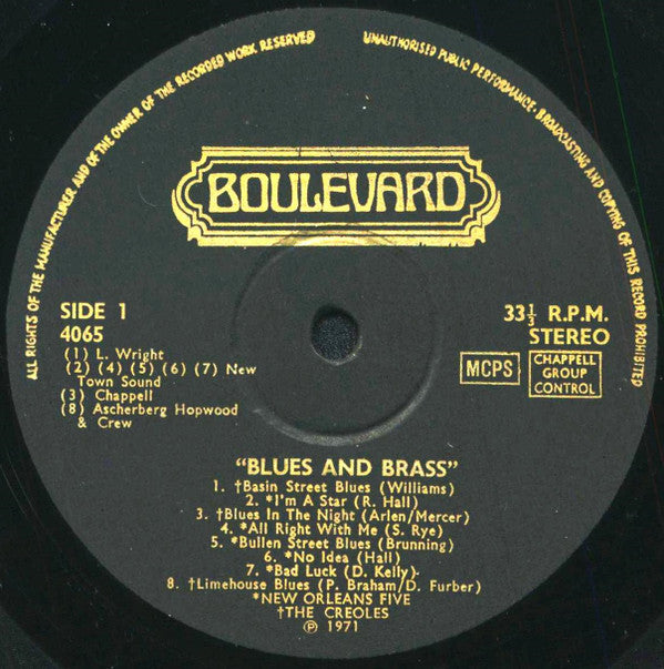 The Creoles, New Orleans Five : Blues N' Bras (LP, Album)