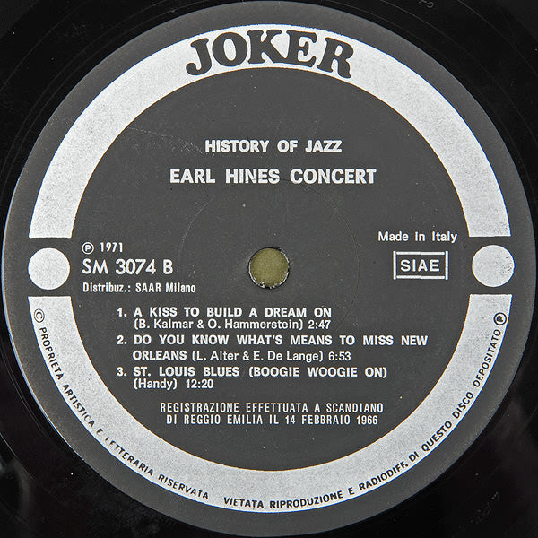 Earl Hines : Earl Hines Concert (LP, Album)