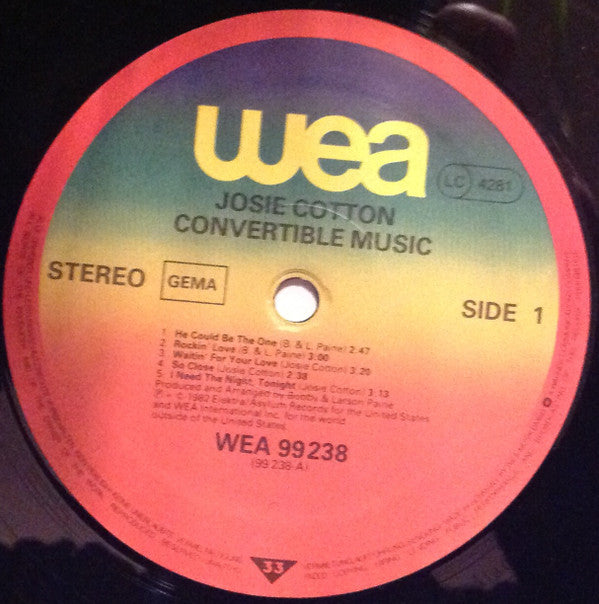 Josie Cotton : Convertible Music (LP, Album)