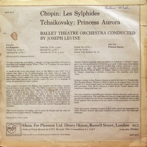 Frédéric Chopin / Pyotr Ilyich Tchaikovsky, Ballet Theatre Orchestra, Joseph Levine : Les Sylphides / Princess Aurora (LP, RE)