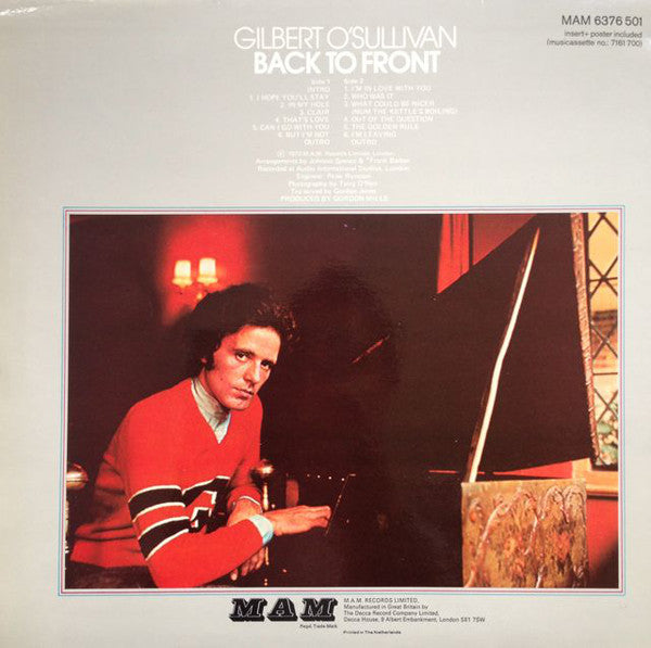 Gilbert O'Sullivan : Back To Front (LP, Album)