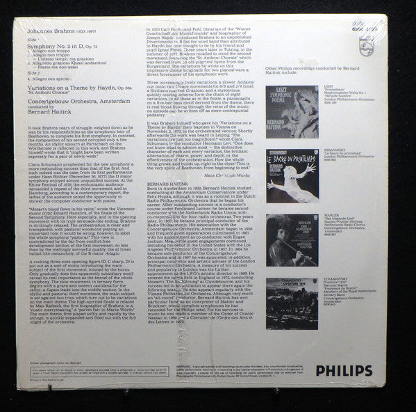 Johannes Brahms, Concertgebouworkest, Bernard Haitink : Sinfonie Nr.2 · Variationen Über Ein Thema Von Haydn Op. 56a (LP, RE)