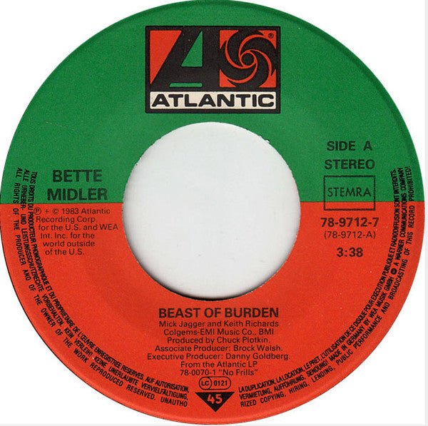 Bette Midler : Beast Of Burden (7", Single)