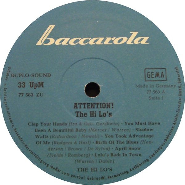 The Hi-Lo's : Attention! The Hi Lo's! (LP, Comp, Dup)