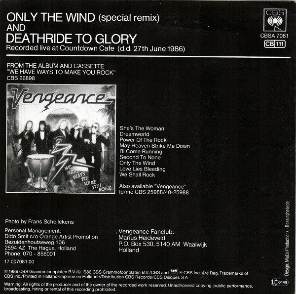Vengeance (3) : Only The Wind (Special Remix) (7", Single)