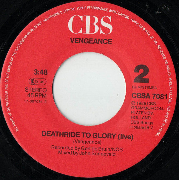 Vengeance (3) : Only The Wind (Special Remix) (7", Single)