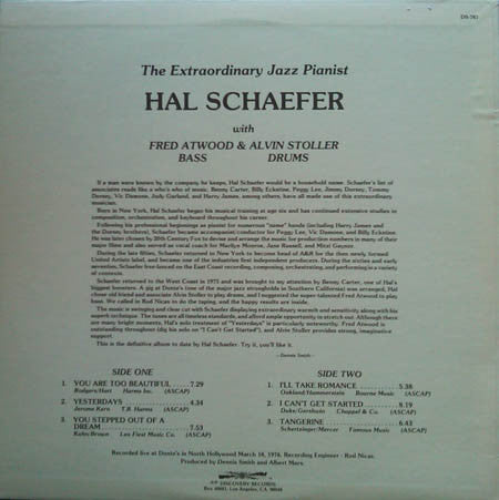 Hal Schaefer With Fred Atwood And Alvin Stoller : The Extraordinary Jazz Pianist (LP)