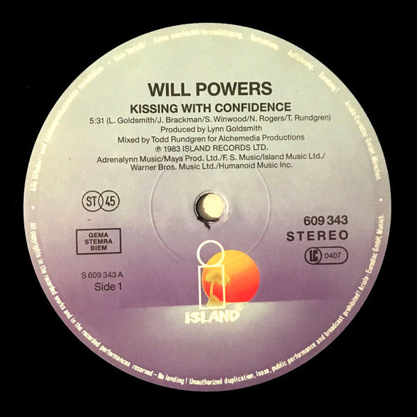 Will Powers : Kissing With Confidence (12", Maxi, RP)