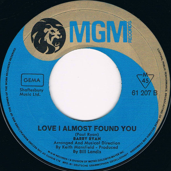 Barry Ryan : Eloise (7", Single, Mono)