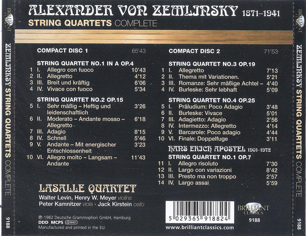 Alexander Von Zemlinsky, Lasalle Quartet : String Quartets (Complete) (2xCD, RE)