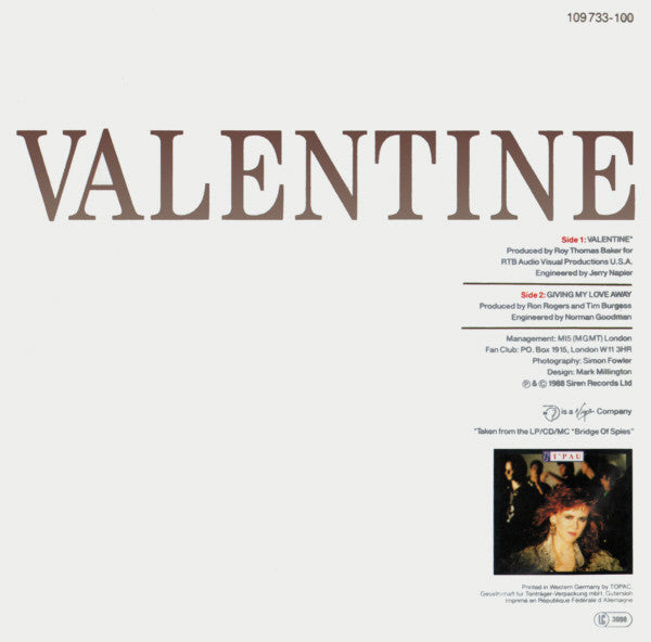 T'Pau : Valentine (7", Single)